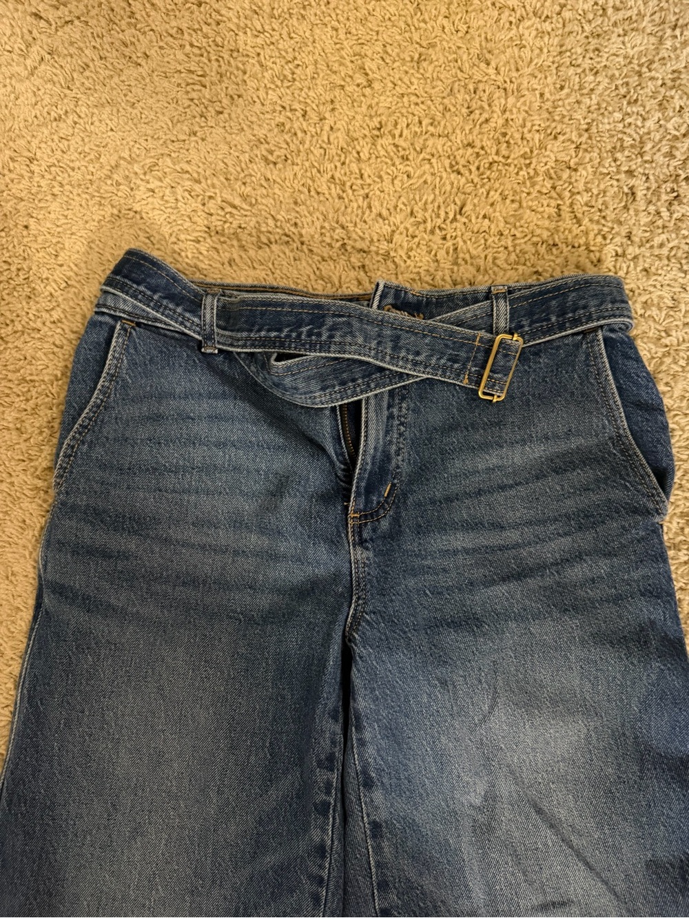 LOFT - Belted Slim Wide Leg Jeans in Bright Medium Stone Wash - size 26 - Picture 3 of 8